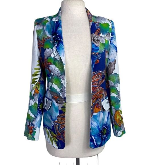 Vtg Marciano By Guess sz 0 Lucy printed blazer" Lucky Charm Muti color tropical - Picture 2 of 9
